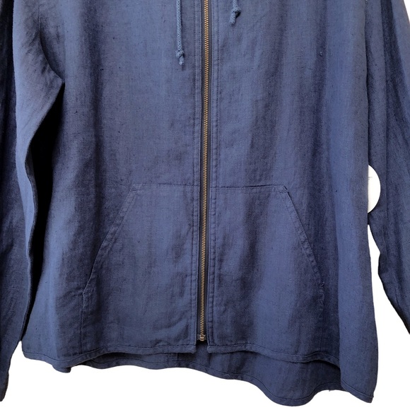 VALERIE STEVENS casual washable blue linen zip front hooded jacket, size L - Picture 4 of 9